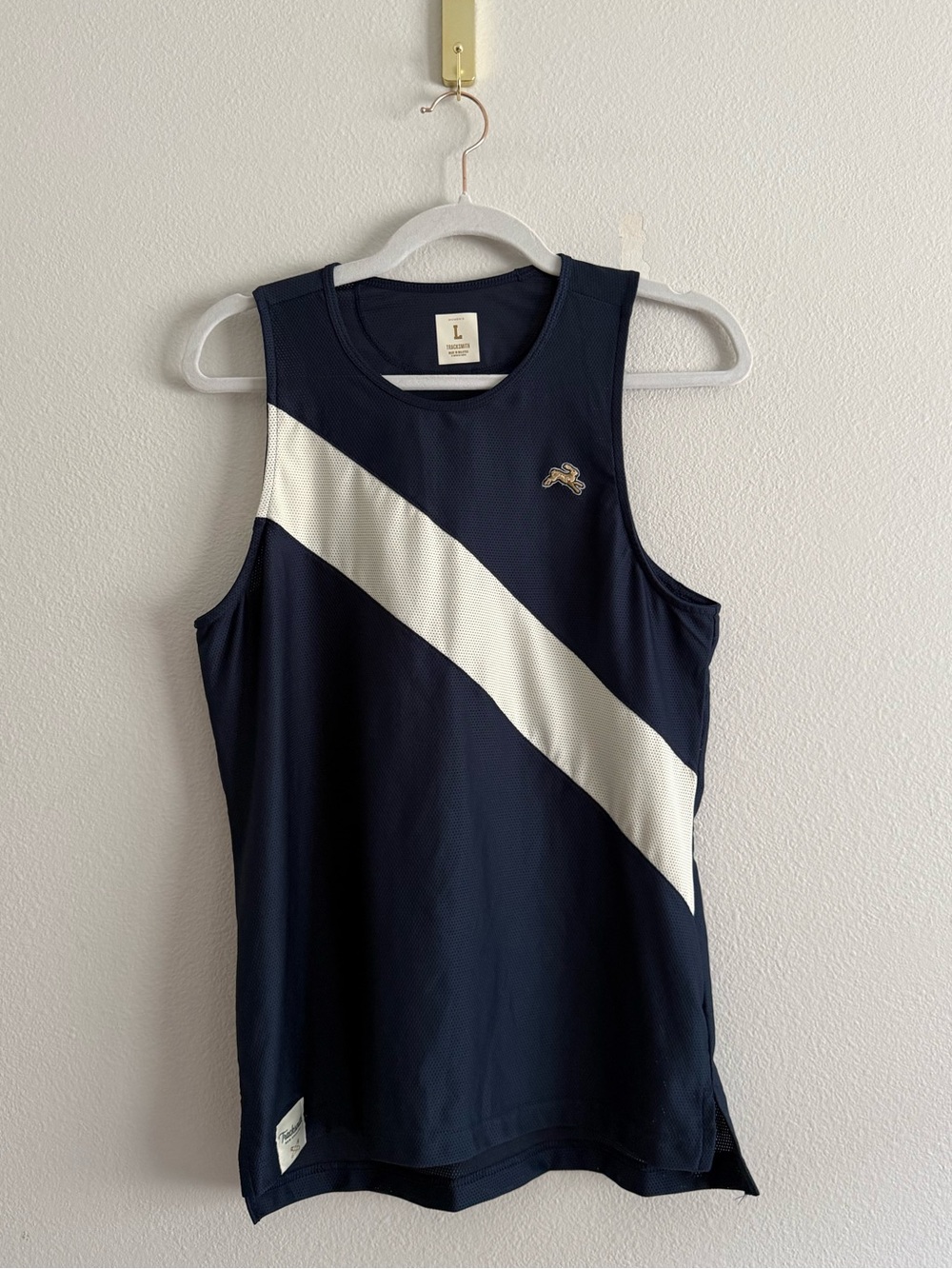 Tracksmith Women's Van Cortlandt Singlet in Navy/Ivory Sz L Jersey tank top